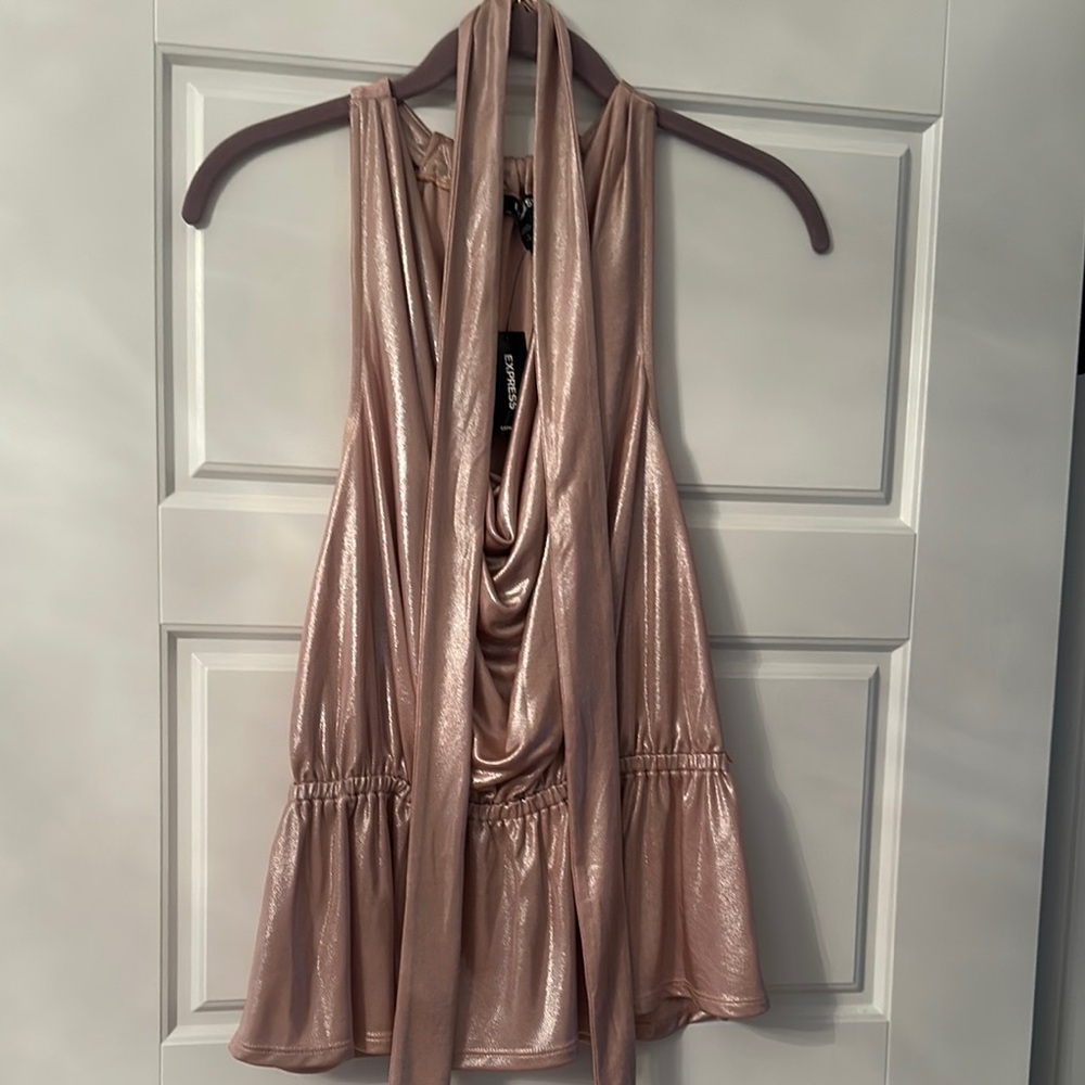 Express Gold Pink Ruffled Tank Top - Picture 1 of 2